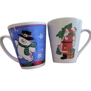 Christmas Coffee Cups Set of Two One has Snowman and One has Santa